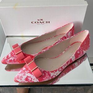 Vintage y2k Coach Warwick Pink Bow Abstract Flower Flat 8B Shoes w/ Box clean!